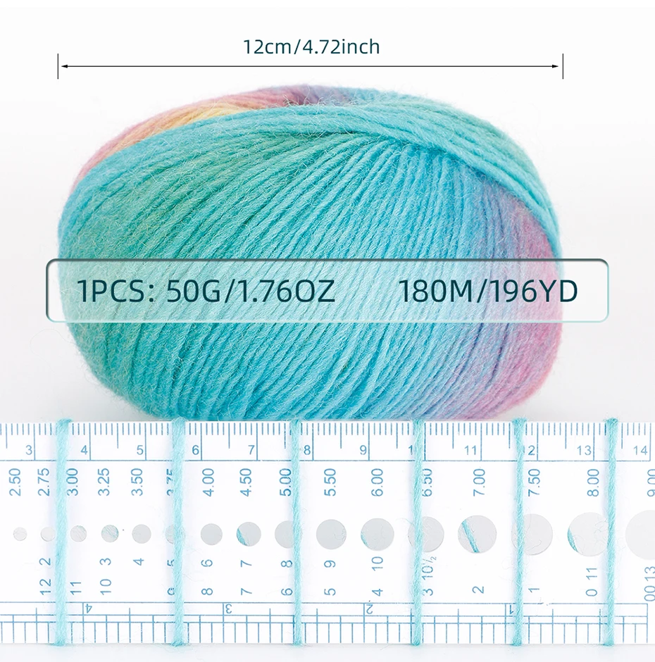 Qjh weiches mehrfarbiges 1,76 Wollgarn zum Häkeln und Stricken, Luxus kollektion Kammgarn dk Gewicht Yarn-50g/180 oz (m/196yd) – Detail 6