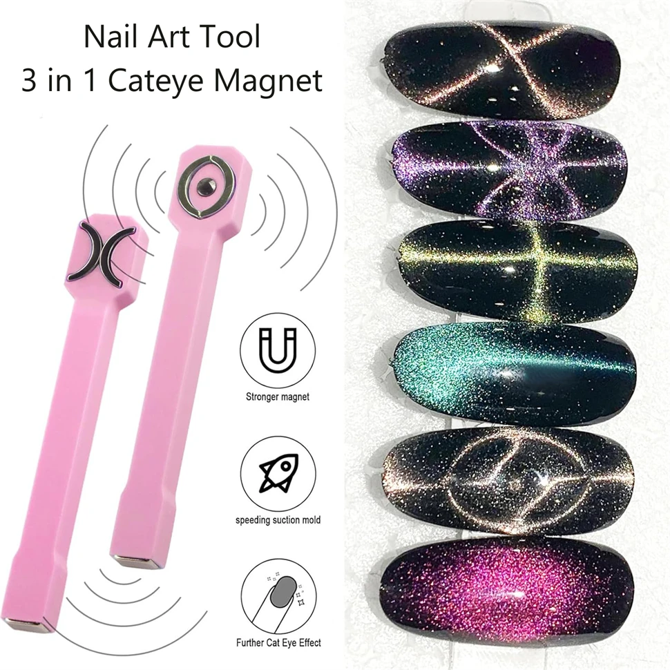 Strong Cat Eye Magnet for Nails Gel Polish 3 in 1 Cateye Magnetic Tool for Nail Art Cat Eye Nail Tool Magnetic Nail Art Tools Magnetic Nail Tools