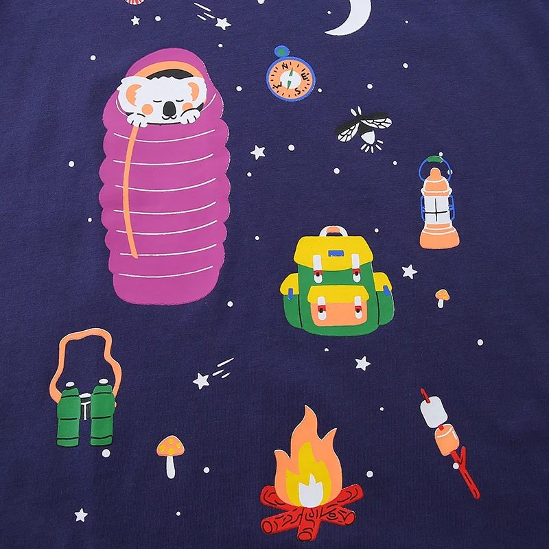 Autumn Cartoon Camping Long Sleeves T-shirt Cotton Child Tops Boys Kids Clothes Children's Clothing