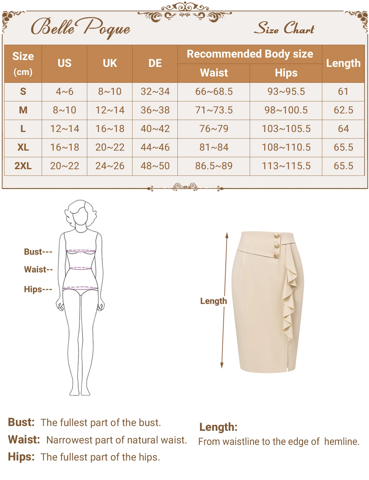 BP Women Vintage Front Slit Skirt High Waist Ruffle Decorated Mid-calf Slim Fit Pencil Bodycon Skirt Office Lady Causal Fashion