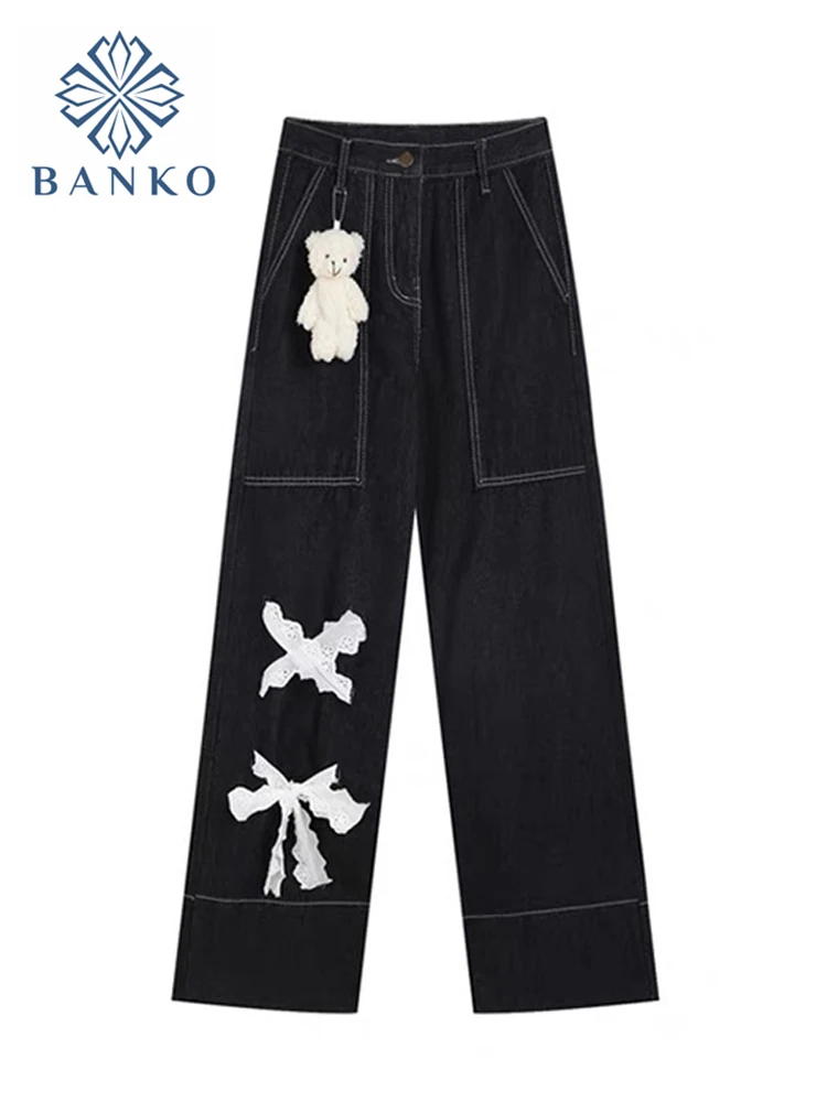 Black Denim Pants Woman Spring Autumn 