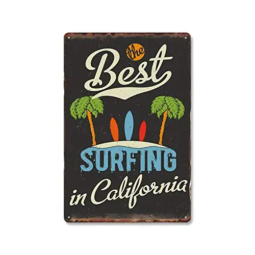 

Retro Metal Tin Sign -The Best Surfing in California -Vintage Decor for Home Bar Cafe Garage Wall Decor Signs 12x8 Inch