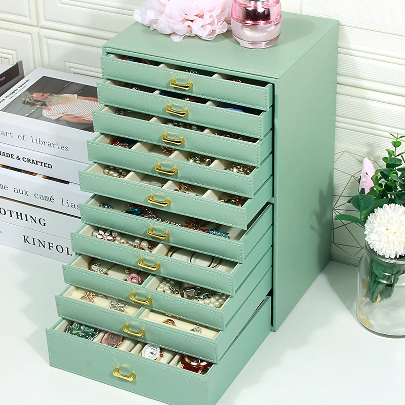 Luxury Large Capacity Jewelry Storage Box Organizer for Girl Wood Multi Layer 9 Grids Desktop Storage Box Jewelry Drawer Gift