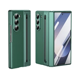 Leather Phone Case with Outer Screen Protection and S Pen Slot for Galaxy Z Fold 5 (Green)
