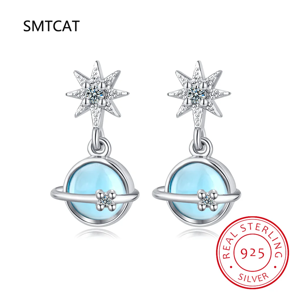 Donne 925 Sterling Silver Fresh Dream Planet Star Stud Earring Personality Universe Dynamic Lovely Sweet Ear Piercing Jewelry