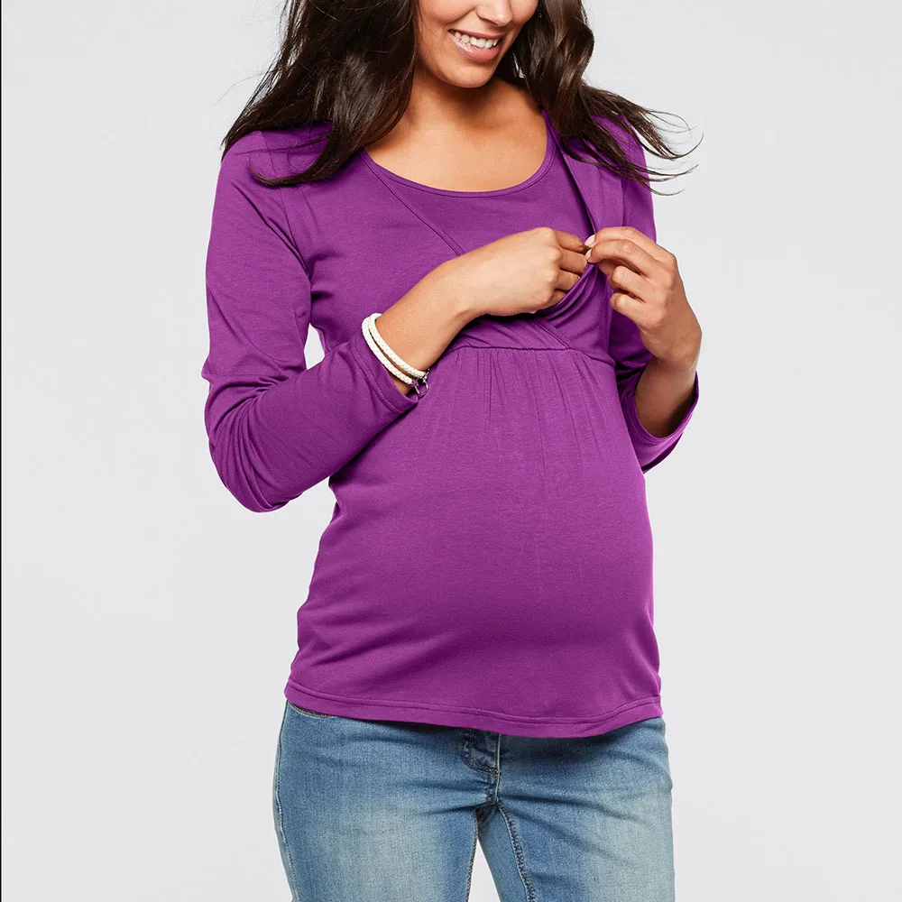 

Топ для беременных с длинным рукавом женский яркий однотонный топ для кормящих женщин футболка с V-образным вырезом Повседневная Одежда для беременных