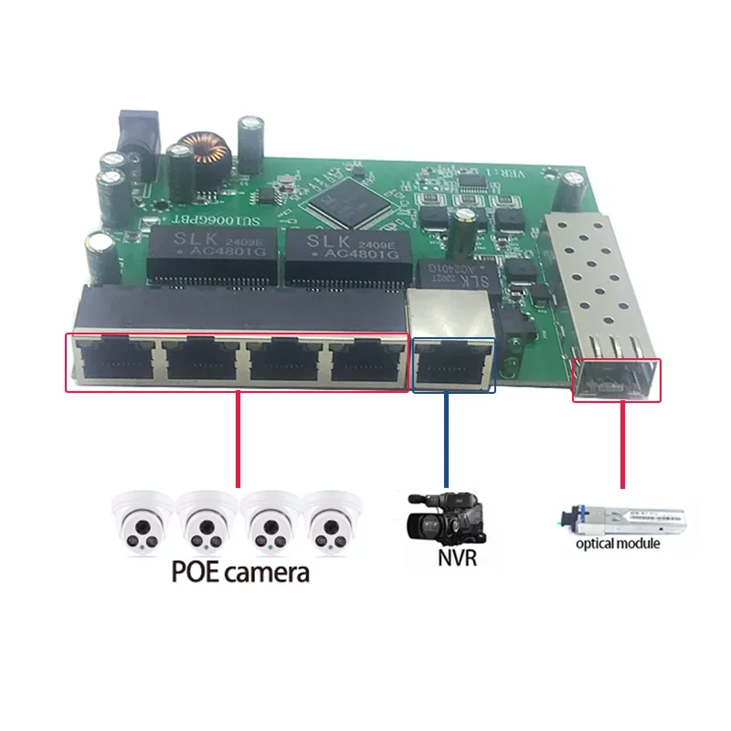 이더넷 산업용 스위치, 4 포트 Poe 스위치, 1 포트 1000M UPLINK NVR 1 포트 sfp, 802.3BT, class8, 5 10, 100, 1000M, 48V(60w-300w)