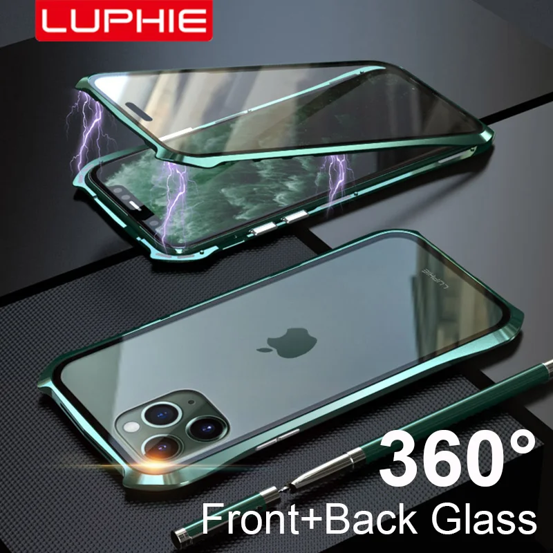 

Оригинальный 360 полностью Магнитный чехол Luphie для iPhone 11 Pro Max 9H, чехол из закаленного стекла для iPhone 11 Pro, чехлы