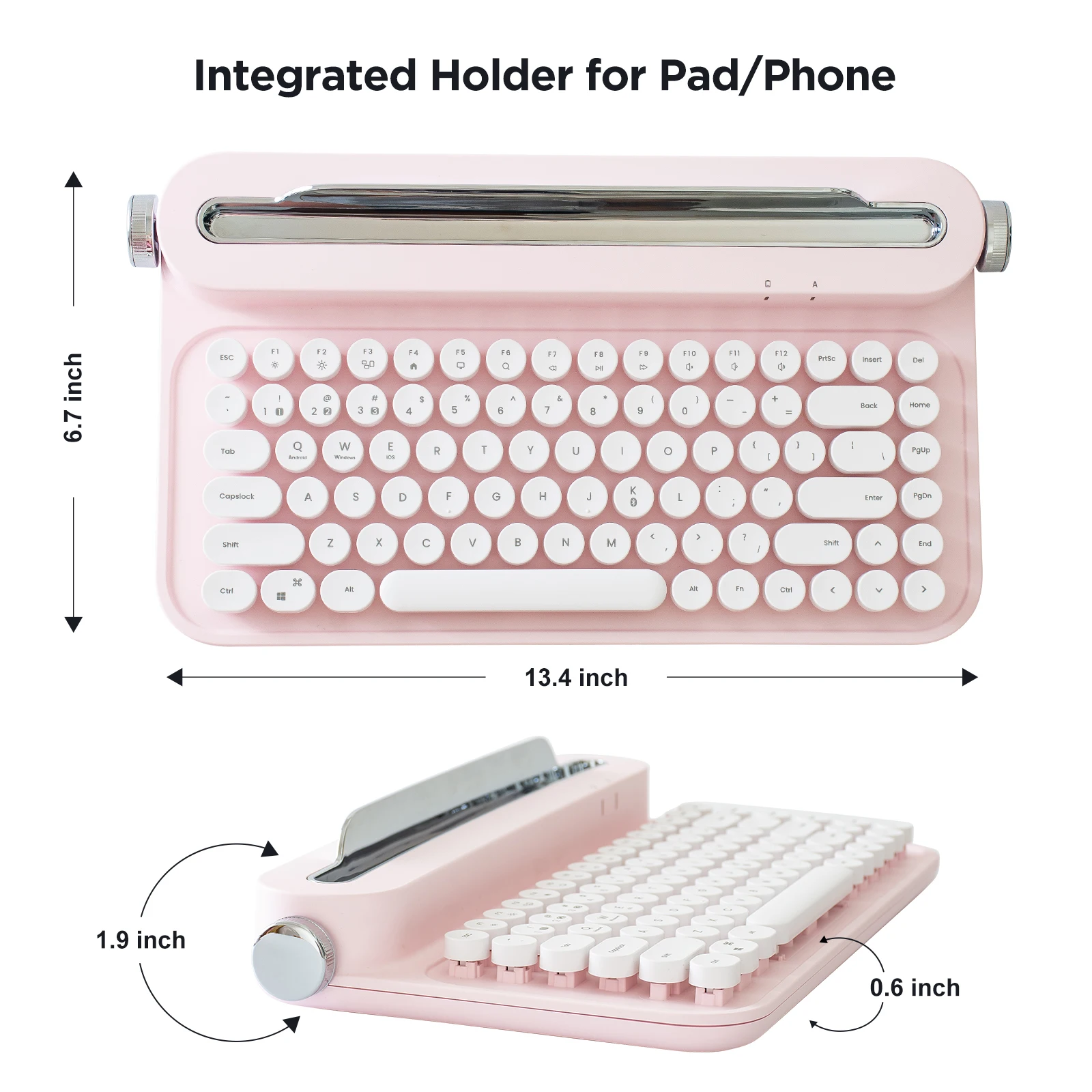 Yunzii Actto Teclado Bluetooth sem Fio B305 Rosa Bebê Máquina de Escrever Retro Estético Suporte Integrado para Multi-dispositivo - Imagem 5
