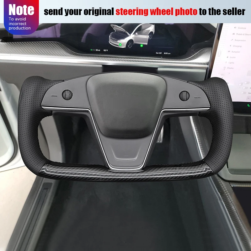 

Suede leather carbon fible Hand sewing Car Steering Wheel Cover for Tesla Model S 2021-2023 Model X 2021 2022 2023