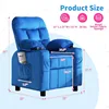 Kids Recliner Ergonomic Adjustable Velvet Lounge Chair with Footrest & Side Pockets Sofa for Boys Girls Bedroom (Navy) 2
