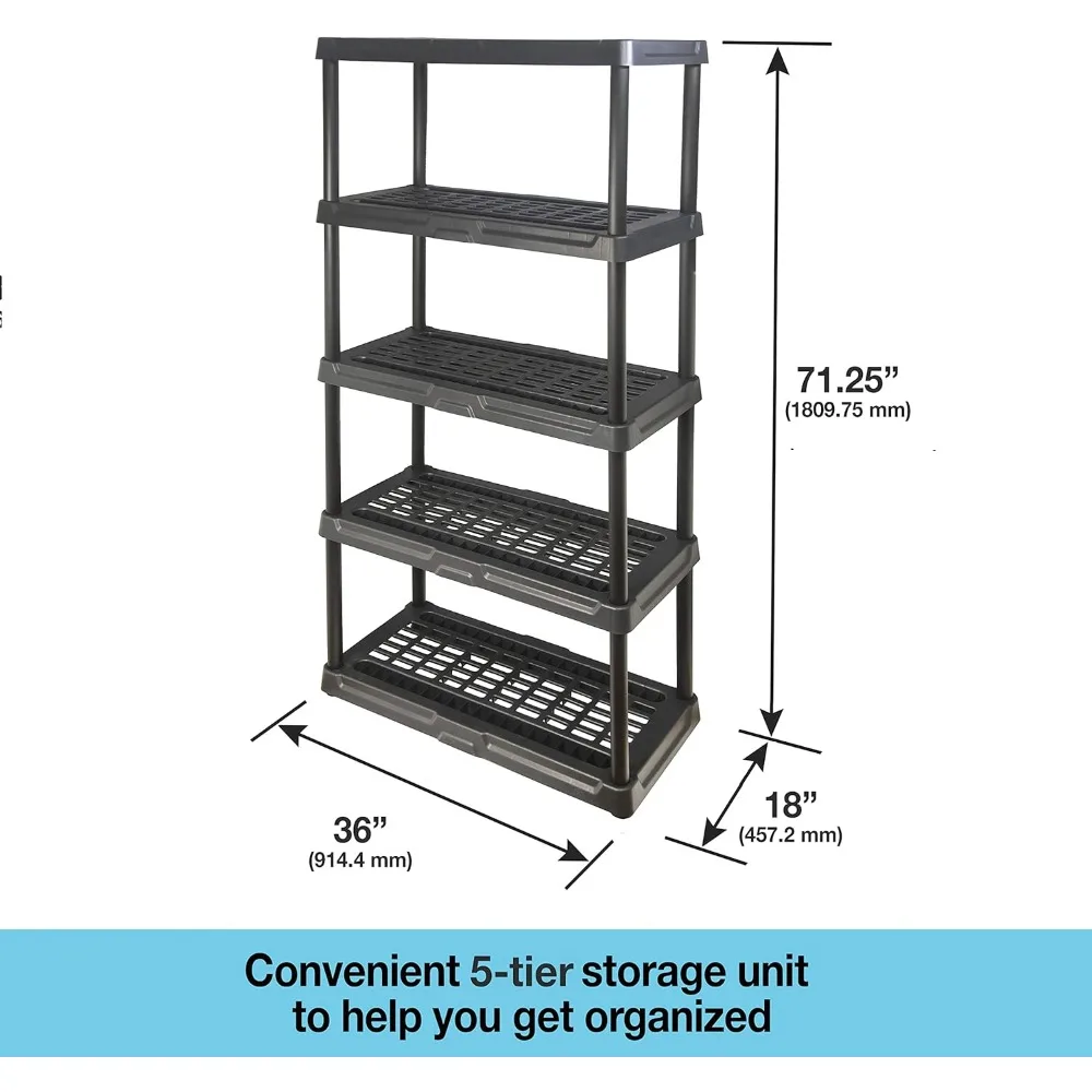 5-Tier Heavy Duty Ventilated Storage Shelf, 150 lbs per Shelf, Plastic Shelving Unit 4