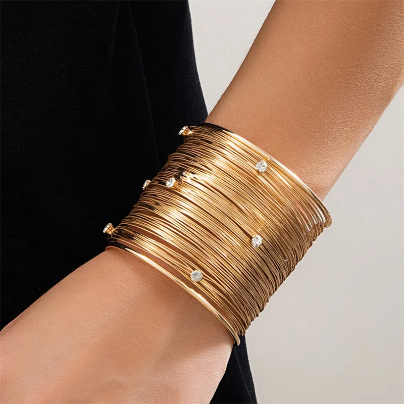 

Punk Style Wide Cut Brushed Line Bracelet Multi Layer Lines Bangles for Women Fashion Jewelry Accessories Party Gift