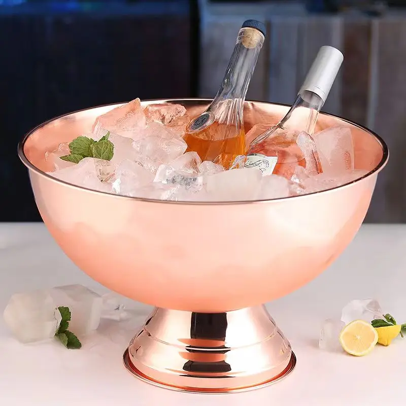 13.5L Deer Head Ear Champagne Bowl 304 Stainless Steel GOLD SILVER Big ICE BUCKET BOWL Large Bar Beer Bucket Basin