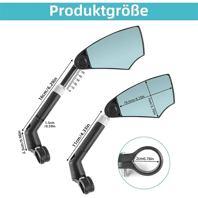 Adjustable Wide Range Rear View Bicycle Mirrors with Reflector