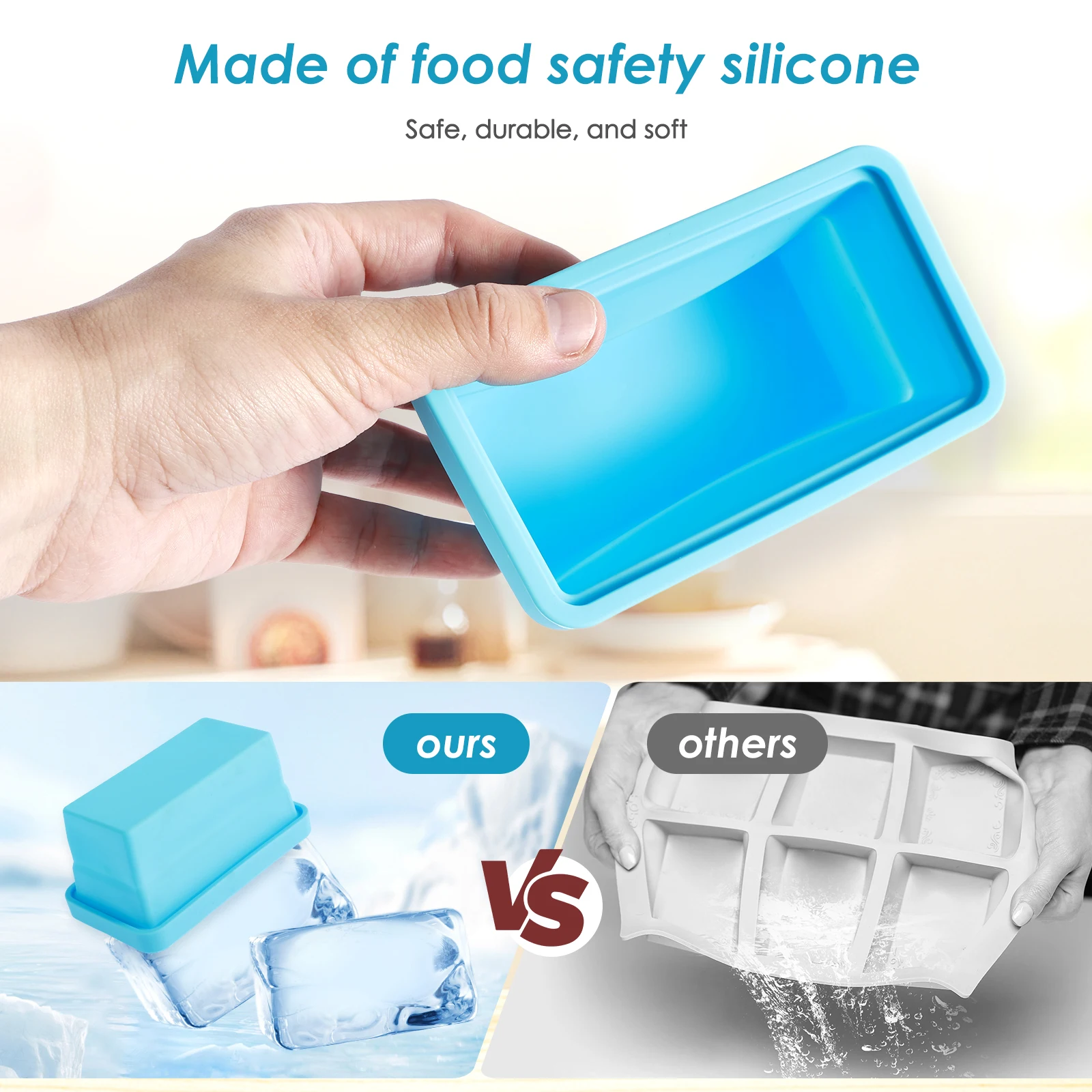 2Pcs Silicone Freezer Tray Food Grade Freezer Molds with Lid Soup Mold Multipurpose Ice Cube Tray for Soup Broth Sauces storage tray