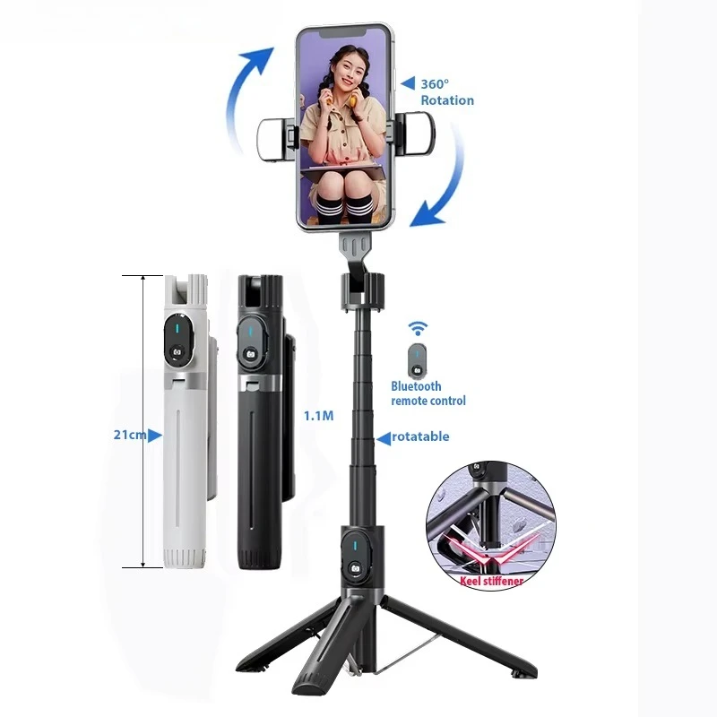 P90 Smart Wireless Charging Selfie Stick 360 Rotation Aluminum Tripod Stand with Remote Control Compatible with All Smartphones