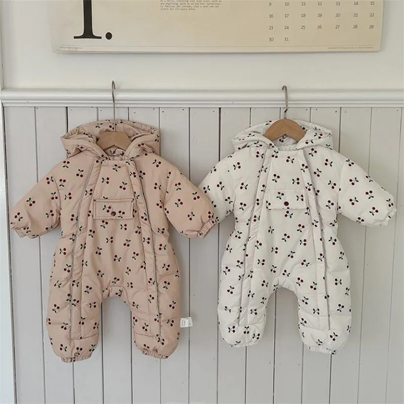 Baby Girl Clothes Winter 90 Duck Down Baby Snowsuit Overalls Hooded