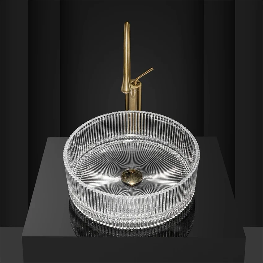 BW22-043 Crystal Glass Wash Basin Die-cast Art Tabletop Wash Basin Household Round Washbasin Hotel Bathroom Countertop