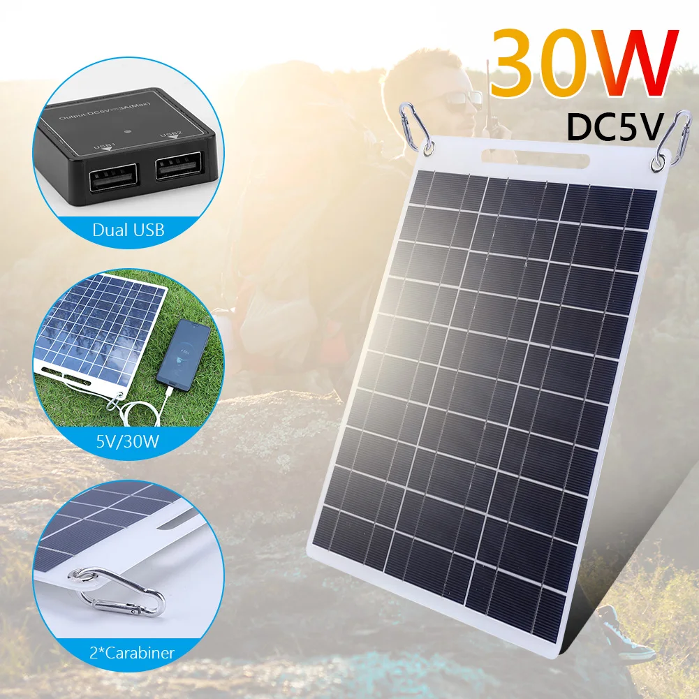 30W Solar Panel USB Power Portable Outdoor Solar Cell for 3.6v-5v Electronic Products/Mobile Phones/Batteries