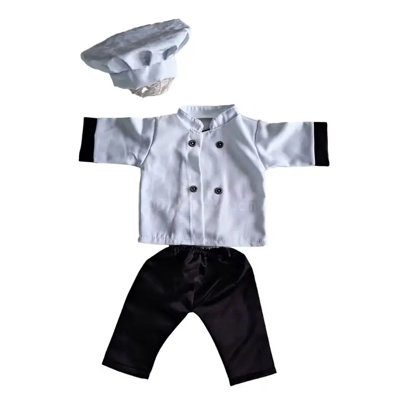 

Newborn Cook Costume Hat Tops Pants Photo Clothes Photo Props 0-2Month Baby Photo Clothing for Boys Girls 3pcs