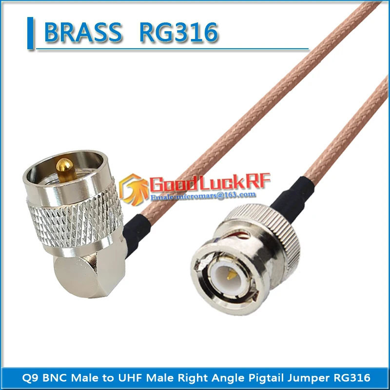 

Q9 BNC Male to PL259 SO239 PL-259 SO-239 UHF Male Right Angle 90 Degree RF Connector Pigtail Jumper RG316 extend Cable Low Loss