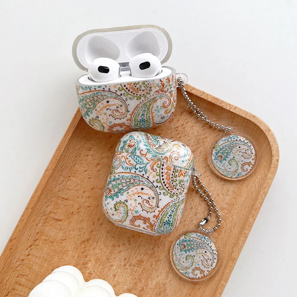 

Retro Pattern Case for AirPods Pro with Keyring Earphone Protective Cover Headset Case Floral funda for Apple Airpods 2/3 AirPod