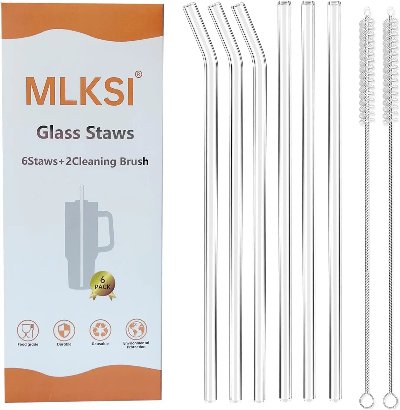 Pajitas De Cristal Para Stanley Cup 40 Oz - 31 Cm, 4 Rectas + 4 Curvas + 2 Cepillos, Sin BPA