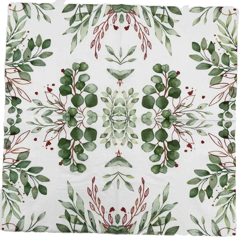 10/20pcs/Pac Printed Napkin Green Leaf Folded Paper Placemat Wedding Party Wine Glass Flower Paper DIY Butterfly Bone Bart