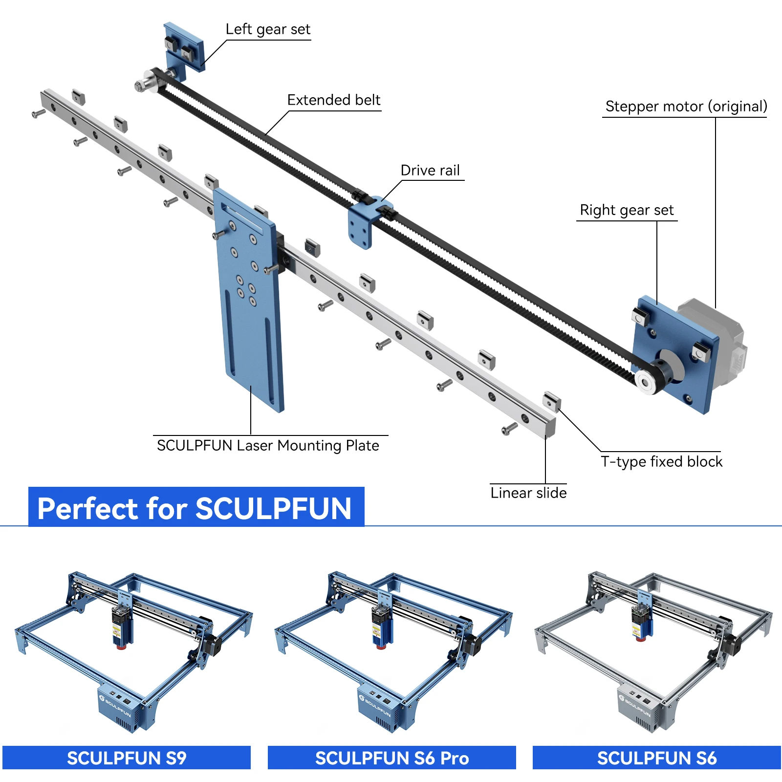 SCULPFUN S6/S6PRO/S9 X-axis Linear Guide Upgrade Kit Direct Installation Without Drilling cnc upgrade kit