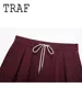TRAF Casual Women 2 Pieces Sets Waist Lace Up Lantern Edition Mini Skirt Sets Solid Pocket Decorative Jacket Top Women's Set 6