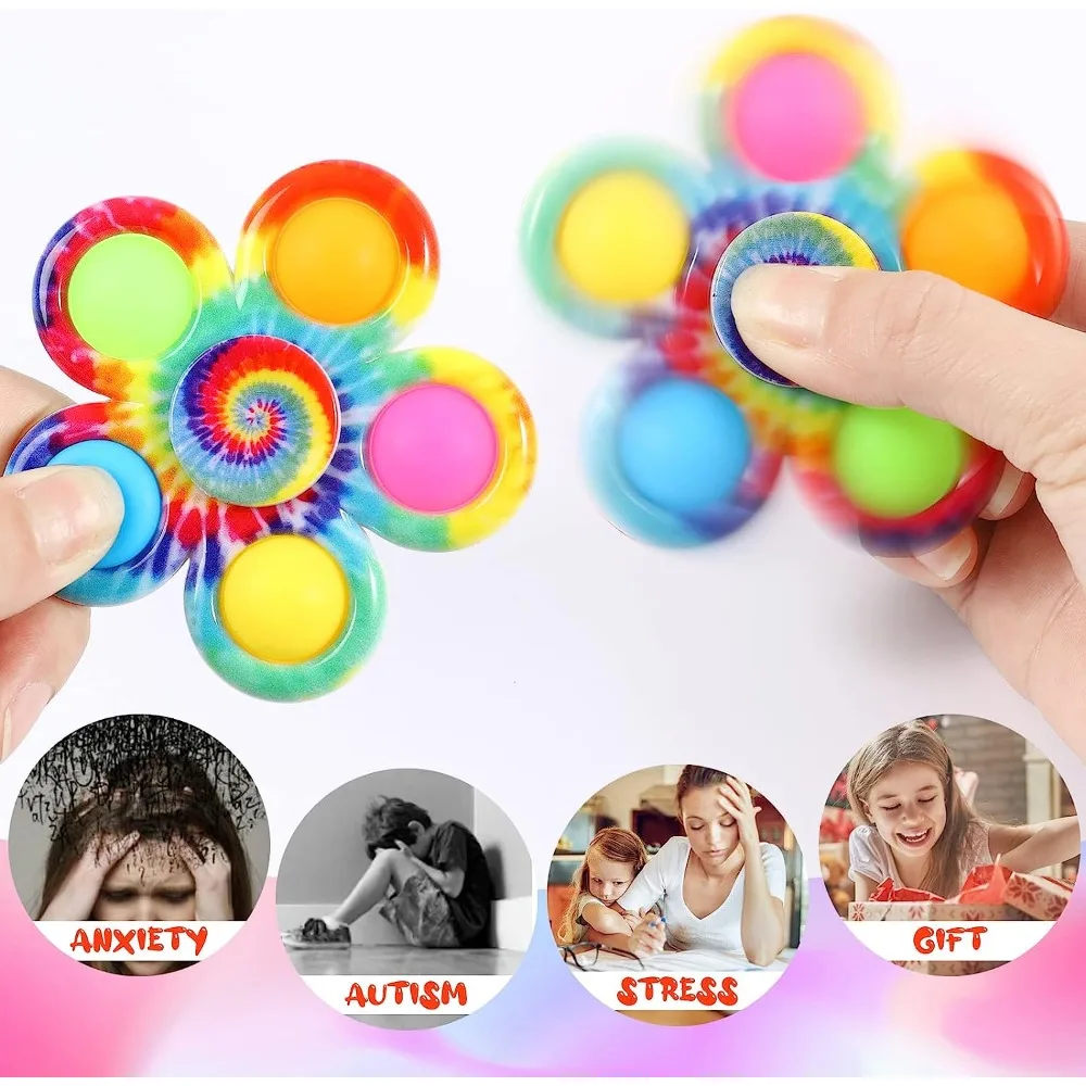 Tie Dye Simple Fidget Spinner Pop Finger Toys Push Bubble Hand Spinner for ADHD Anxiety Stress Relief Sensory Gifts for Kids 2