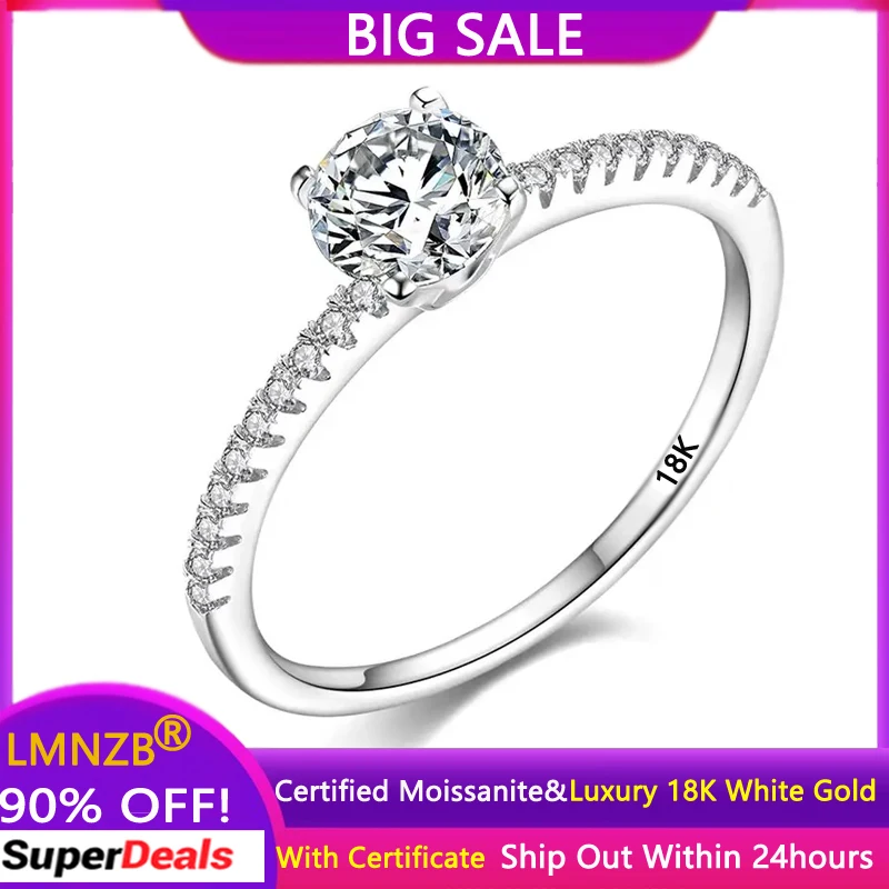 Luxury Real 18K White Gold Rings For Women Super Sparkling Round VVS 1 Carat Moissnaite Diamond Rings Wedding Jewelry Gift four steel rings five ruffles crinoline large hem diameter fishbone skirt wedding dress super fluffy slip dress