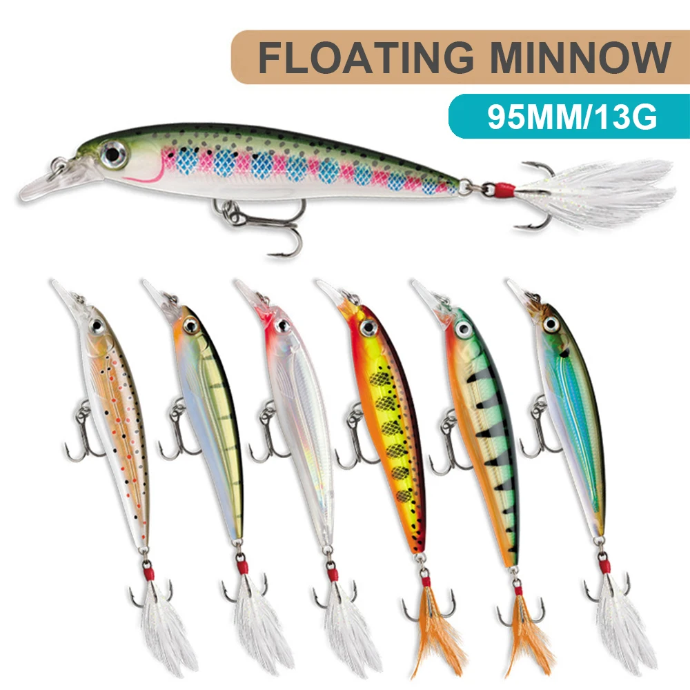 Fishing Bait 7.2g 9cm Minnow Fishing Lure Bionic 3D Eyes Laser Hard  Artificial Bait with Feather Fish Lures Sea Fishing Bait Fishing Hooks