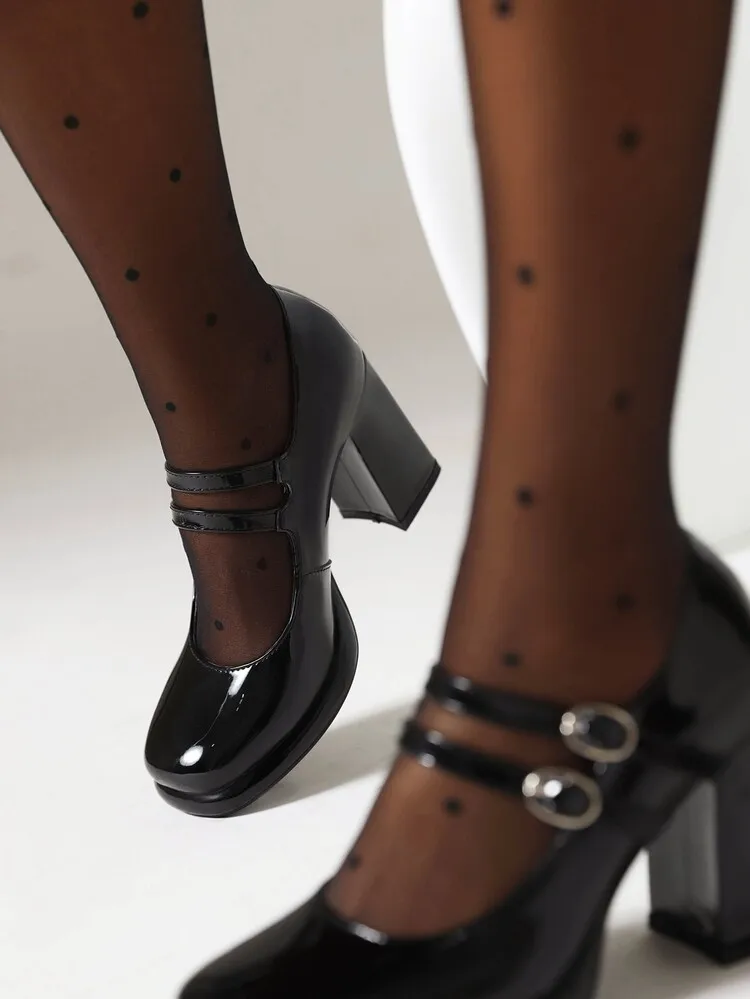 

Pumps For Women Girls Fashion Brand New Chunky Heel Wedding Dress Shoes 2023 Spring New Pumps Classic Double Buckle