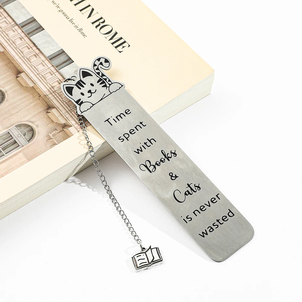 1Pcs Cute Cat Book Mark Stainless Steel Bookmarks
