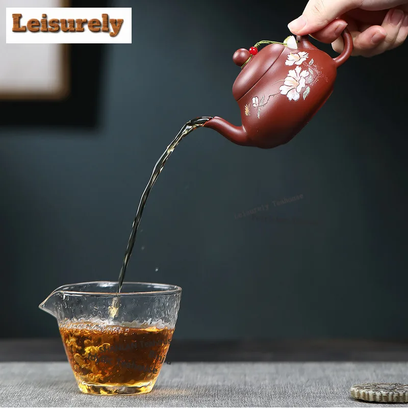 170ml Antique Yixing Purple Clay Teapots Famous Artists Handmade Butterfly Flower  Pot Raw Ore Dahongpao Mud Kettle Zisha Teaset