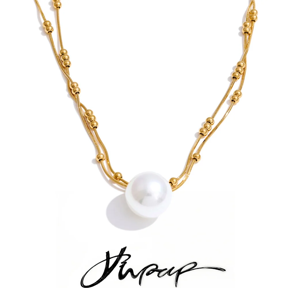 Yhpup Double-Layer Chain Stainless Steel Necklace