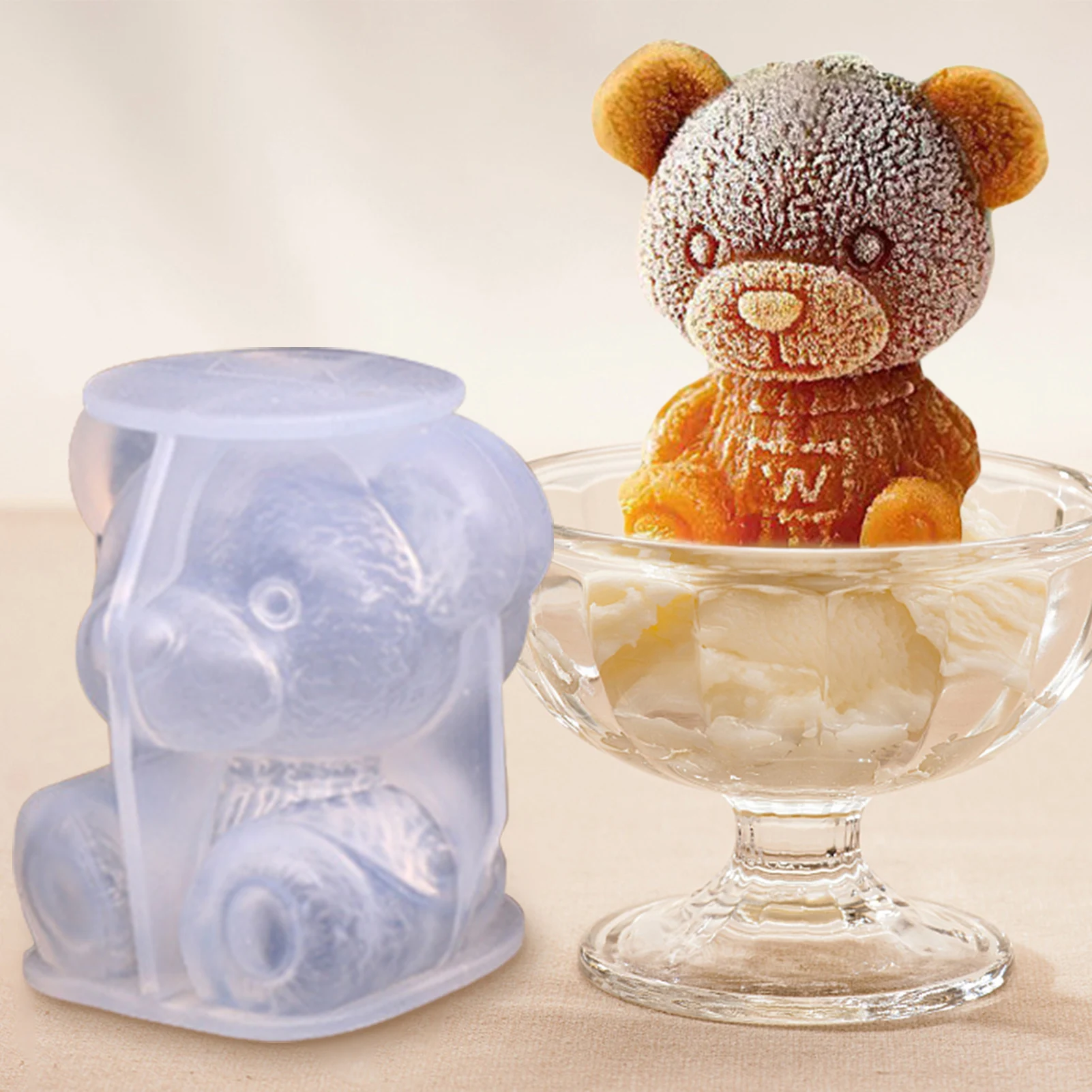  2Pcs 3D Teddy Bear Ice Cube Mold, Reusable 3D Ice Mold,  Silicone Ice Cube Tray Mold for Scotch, coffee, Drink, and Juice, Candy  Gummy Fondant Chocolate Soap Candle Mold, 2 Size (