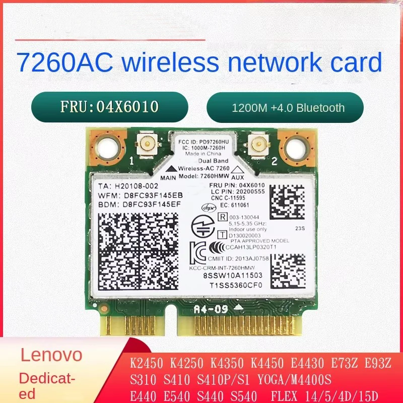 Dual Band Wireless-AC 7260HMW Mini PCI-E BT4.0 Card Intel For HP SPS