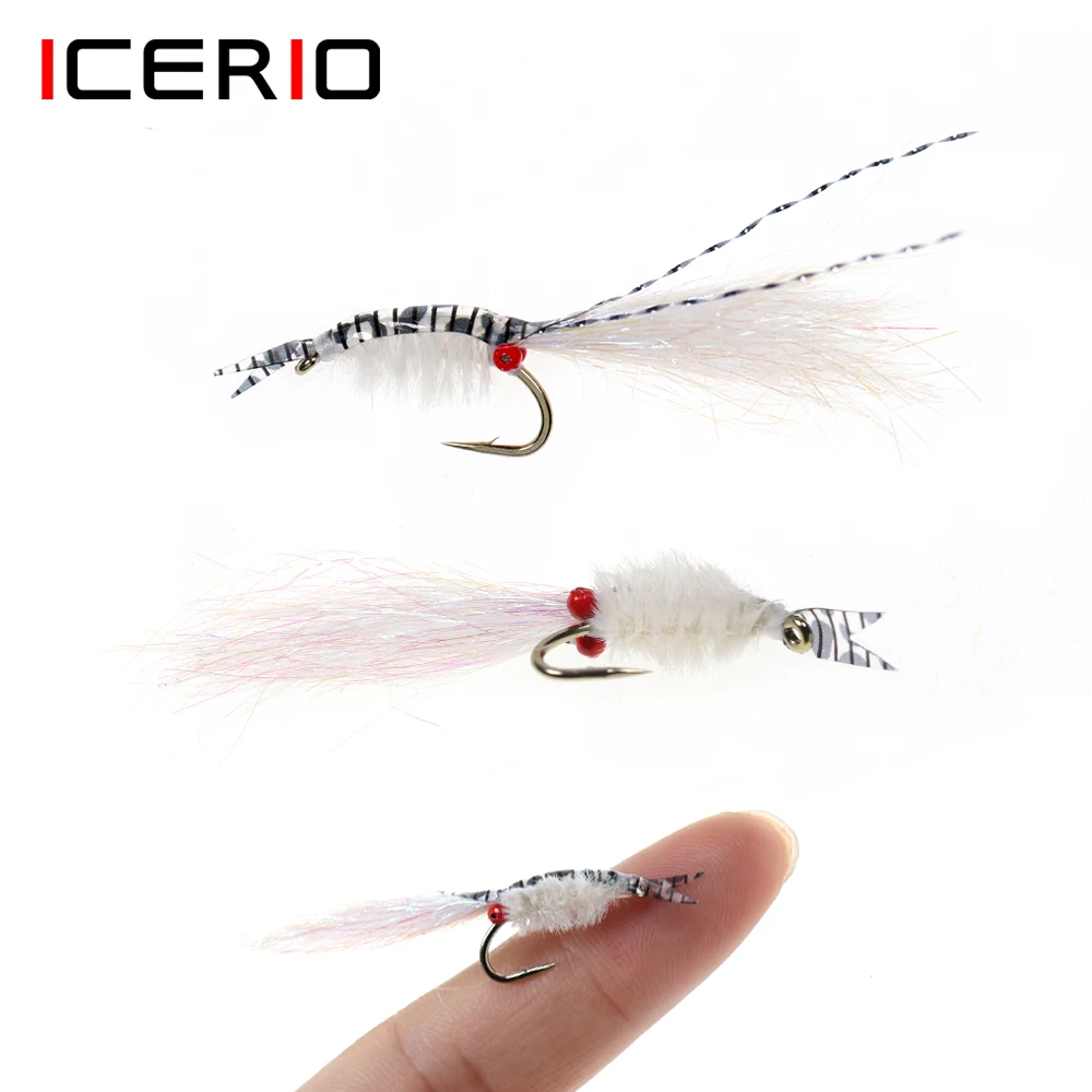 

ICERIO 20PCS #8 #10 #12 #14 Ice Dubbing Stripe Back Shrimp Fly for Trout Salmon Redfish Carp Sea Freshwater Fishing Lures Bait