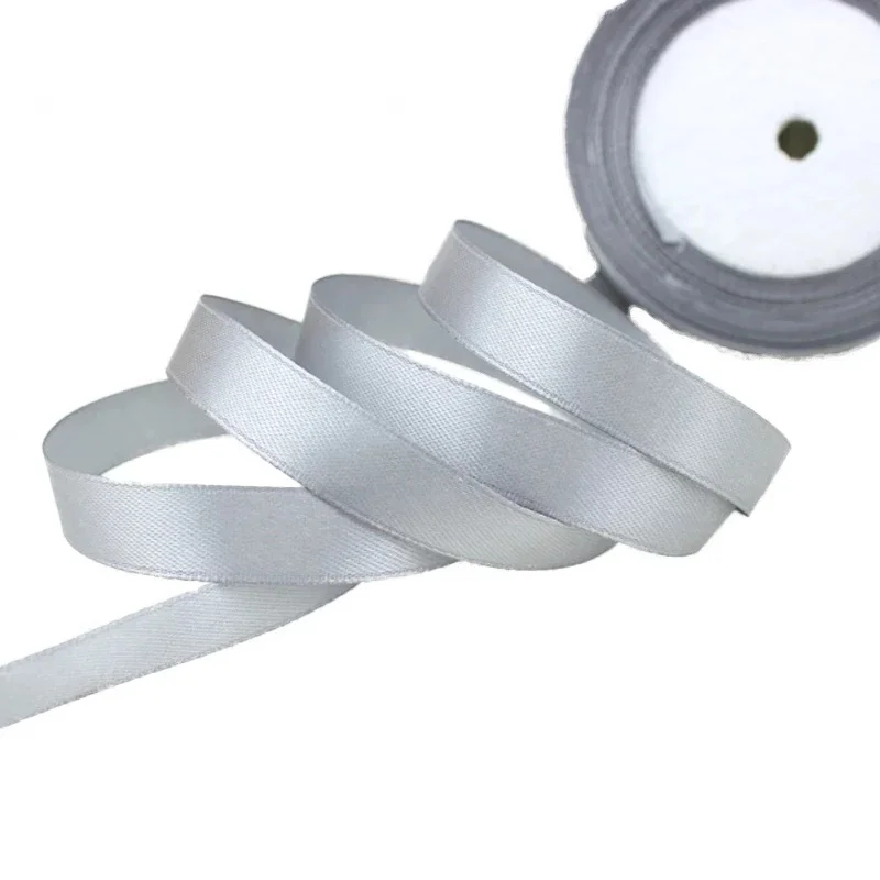25 Yards/Roll Gray Single Face Satin Ribbon Wholesale Gift Wrapping Christmas Handmade DIY Ribbons