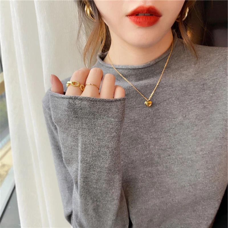 Fashion Autumn and Winter New Women's Clothing Semi-turtleneck Solid Color Women's Long-sleeved Sweater Casual Elegant Knitwear