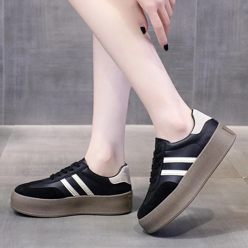 Sports Shoes Thick Sole Casual Board Shoes Women Cowhide Everything Soft Sole Inside Increase De Training Shoes Platform Shoes 6