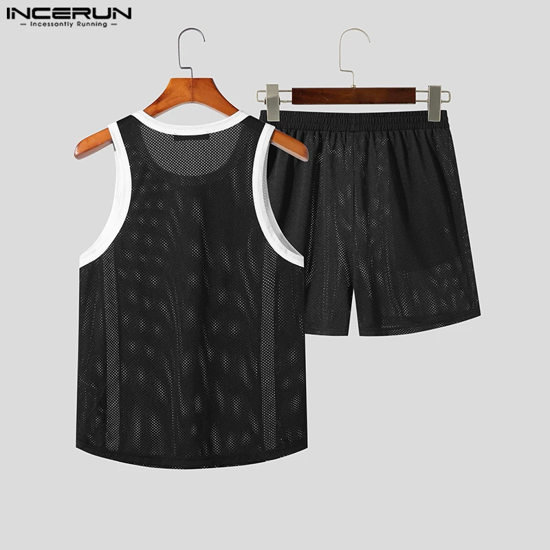 Fashion Casual Style Men's Sets INCERUN Sleeveless Tank Tops Shorts Handsome Mens Black&White Contrast Two Piece Sets S-5XL 2023