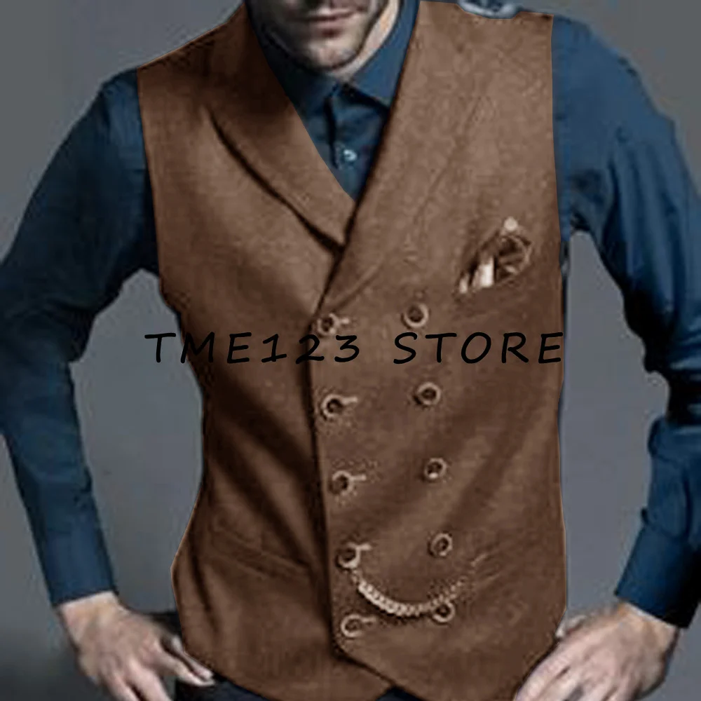 Men's Woolen Casual Business Elegant Single Breasted V-Neck Vest Vests for Men Suit Male Steampunk Gothic Chaleco Formal Wear