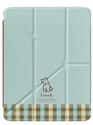 Custodia per tablet per bambini con pois rosa e animali dei cartoni animati, design pieghevole