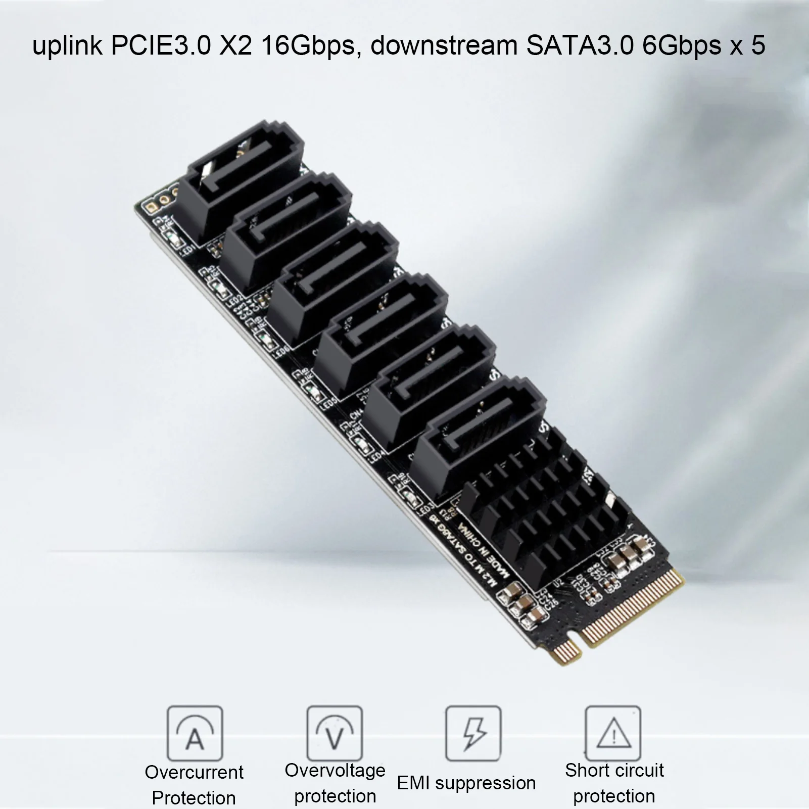 M.2 to SATA3.0 Adapter Card 6Gbps High Speed ASM1166 M.2 PCIE to SATA Expansion Card with Smart Indicator