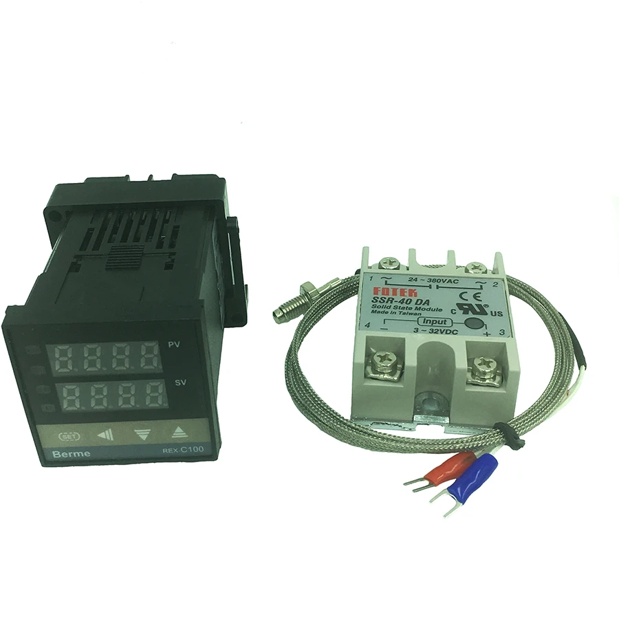 REX-C100 디지털 온도조절기 온도 컨트롤러, SSR 출력, K 타입 열전대 센서, 48x48 + SSR 40DA 솔리드 릴레이 + 센서