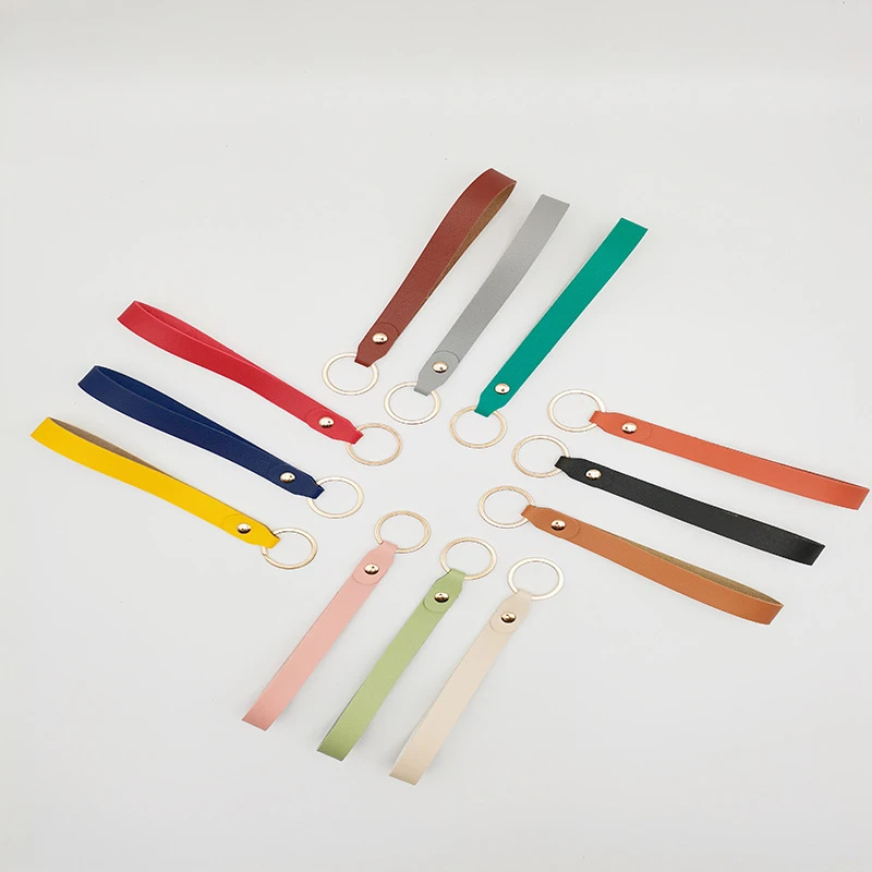 Single Sided PU Leather Key Chain Long Color Wrist Strap Lovers